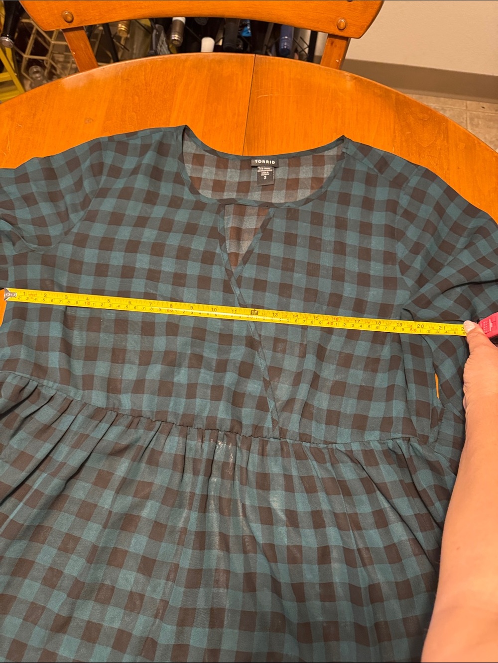 torrid Teal and Black Checked Peplum Top - Picture 5 of 7